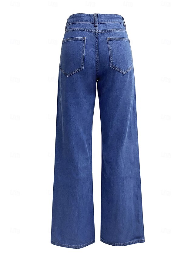 Women's Jeans Chinos Straight Vacation Vintage Streetwear Full Length Medium Waist Plain Pocket Elastic Waist Comfortable Inelastic Micro-elastic Daily Outdoor Street Navy Black Light Blue Fall Winter