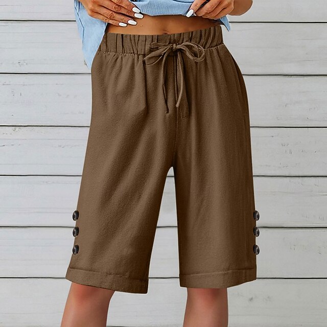 Women's Shorts Summer Shorts Beach Shorts Vacation Fashion Casual Daily Knee Length Mid Waist Drawstring Pocket Elastic Waistband Comfort Soft Breathable Inelastic Streetwear Beach Holiday claret