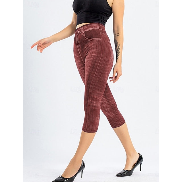 Women's Leggings Vintage Streetwear Casual Capris High Waist Plain Printing Comfy Soft Comfortable Stretchy Outdoor Street Blue Black Red Gray Summer Slim Fit