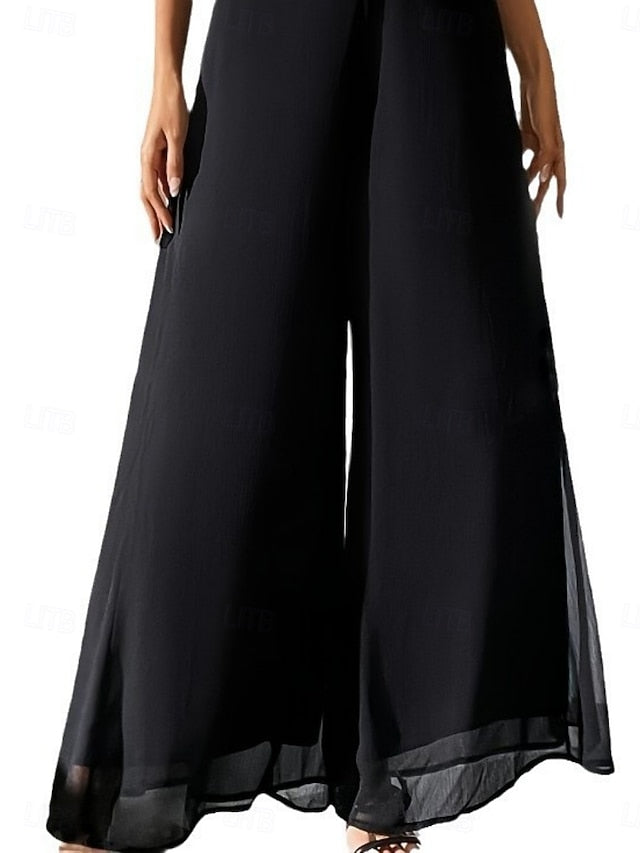 Women's Wide Leg Pants Trousers Vacation Streetwear Lightweight Full Length High Waist Plain Elastic Waist High Cut Breathability Comfortable Micro-elastic Outdoor Holiday Daily Wear Black White Pink